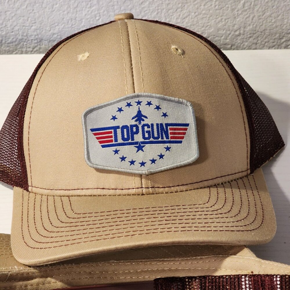 TOP GUN Khaki/Maroon Mesh Snapback Trucker Hat